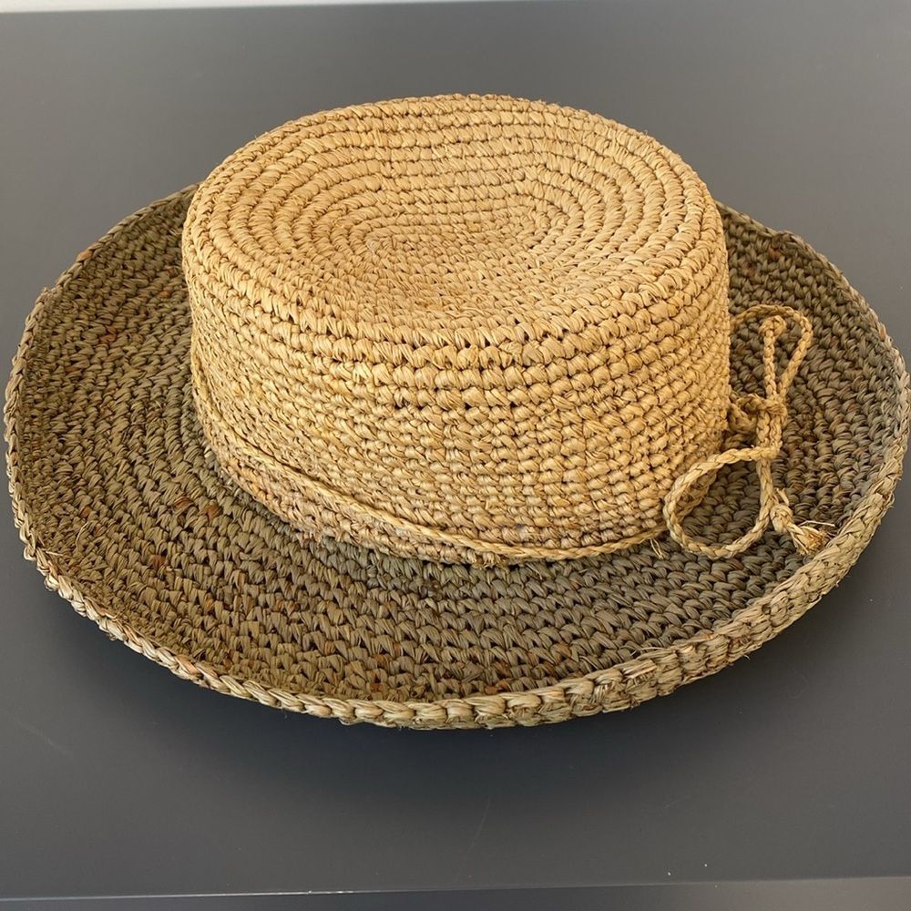 San Diego Hat Company Natural Woven Straw Hat Tan & Olive OS Beach Boho Vacation